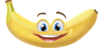 Banane mit einem lächelnden Mund und glücklichen Augen